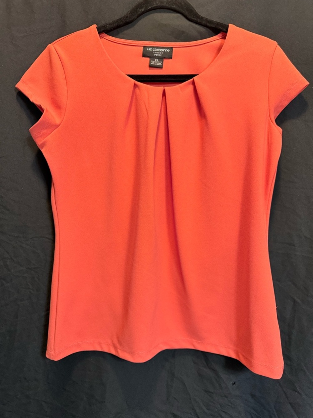 Liz Claiborne Coral Cap-Sleeve Pleated Front Blouse